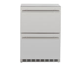 Summerset 24" 5.3c Deluxe Outdoor Rated 2-Drawer Refrigerator showcasing its sleek design and high-quality #304 stainless steel construction.
